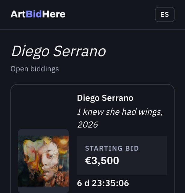 An artist's ArtBidHere page with their open biddings, for the bio link